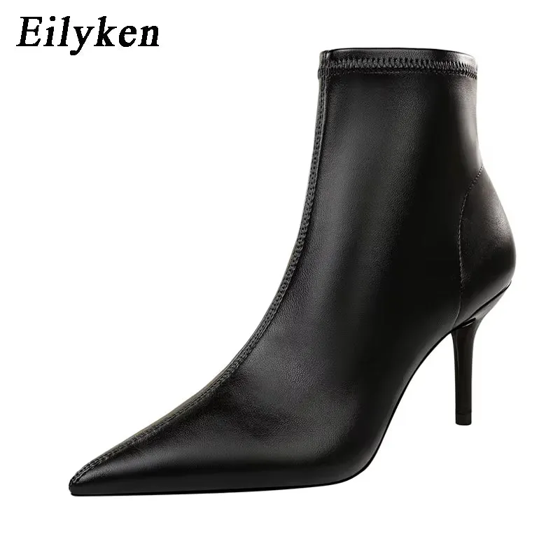2025 New Women Winter Zipper Ankle Boots Sexy Stiletto High Heels Shoes Fashion Pointed Toe Party Ladies Pumps