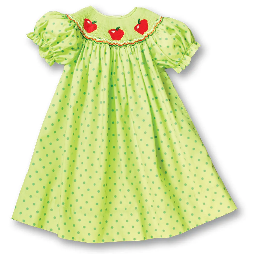 3 Apples Apple Green Polka Dot Smocked Bishop