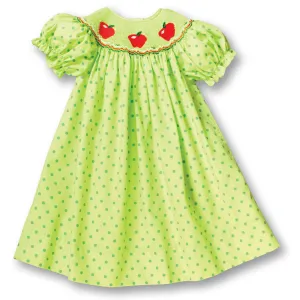3 Apples Apple Green Polka Dot Smocked Bishop