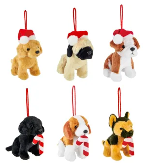 4" Plush Dog Ornaments on Chain Link Display, 6 Design, 4 of each, 24 Piece Total,7plsh776