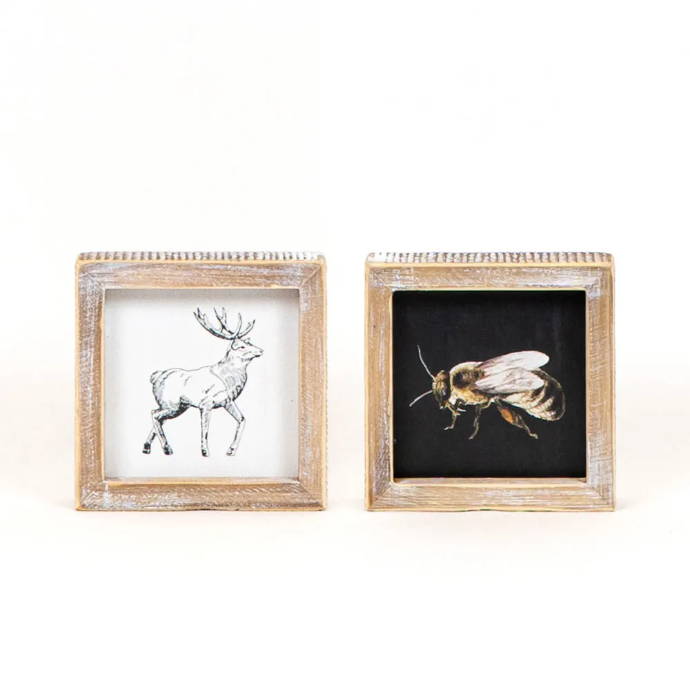 5x5x1.5 reversible wood frame sign (REINDEER/BEE)