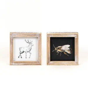5x5x1.5 reversible wood frame sign (REINDEER/BEE)