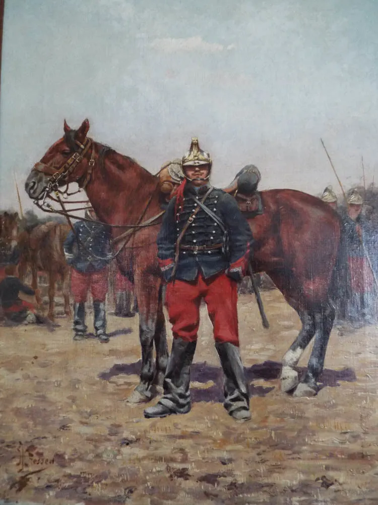 Antique Signed Oil On Canvas Military Oil Painting of Soldier