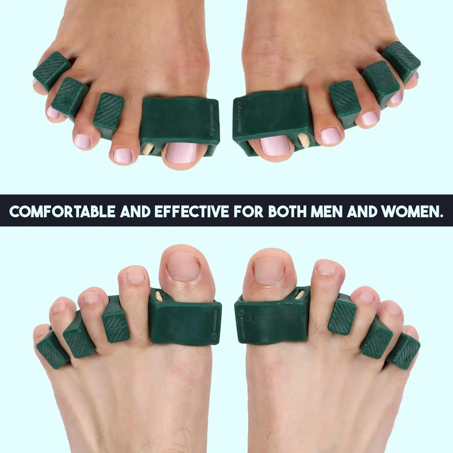 APEX Adjustable Toe Separators - over 50% Thicker & More Durable - Doctor Recommended - Stretches to Fit - 4 Pack Adjustable Bundle (1 Pair Size S/M & 1 Pair Size Large) (Green)