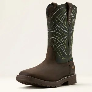Ariat Men's Dark Brown Activator Waterproof Broad Square Toe Work Boots with Dark Green Tops