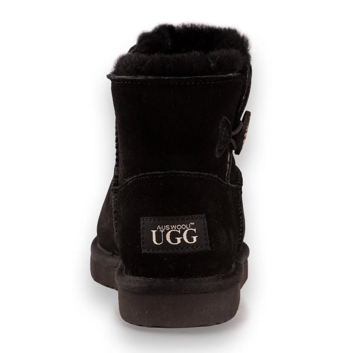 AUS WOOLI UGG SHORT SHEEPSKIN BUTTON BOOT - BLACK
