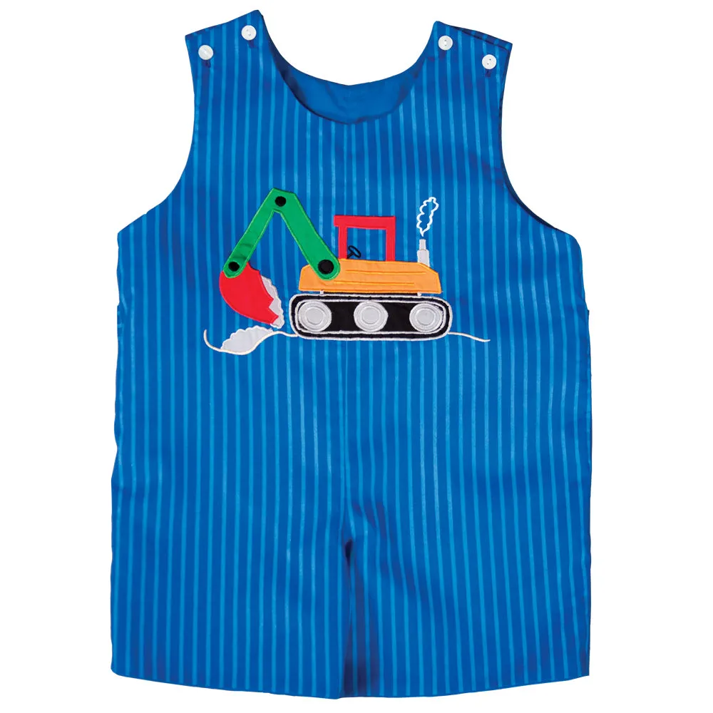 Backhoe Royal Blue Striped Reversible Romper