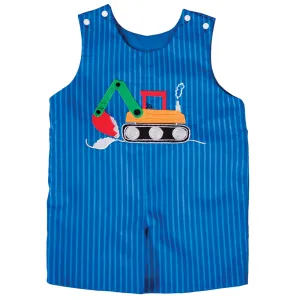 Backhoe Royal Blue Striped Reversible Romper