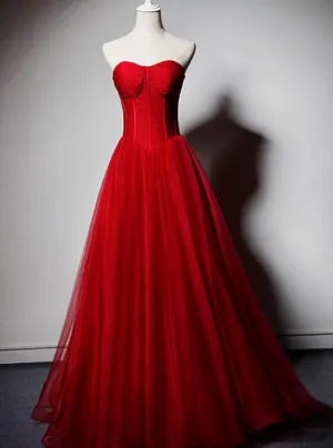 Beautiful Red Gorgeous Sweetheart Tulle Party Dress, Red Prom Dress Formal Dress