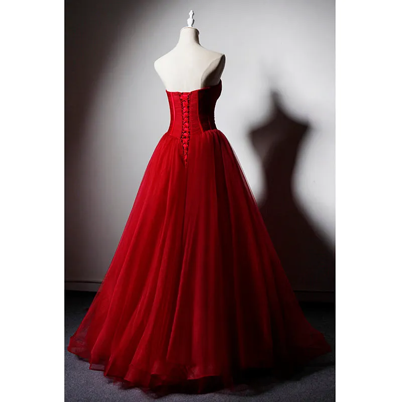 Beautiful Red Gorgeous Sweetheart Tulle Party Dress, Red Prom Dress Formal Dress