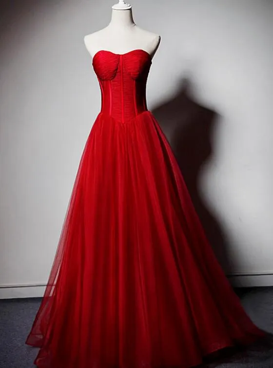 Beautiful Red Gorgeous Sweetheart Tulle Party Dress, Red Prom Dress Formal Dress