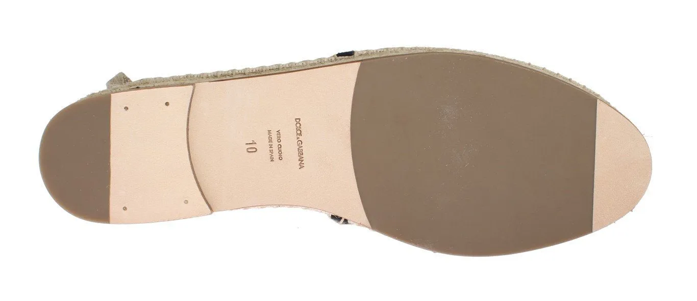 Beige Leather Canvas Strap Loafers