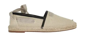 Beige Leather Canvas Strap Loafers