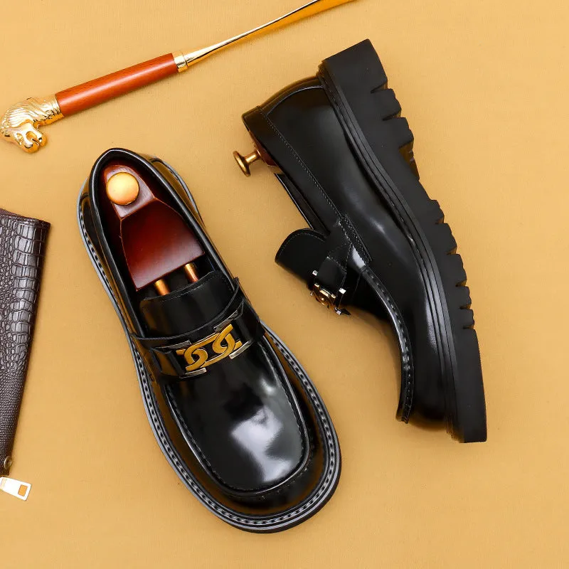 Big Head Leather Shoes Men's Leather Glossy Business Casual Fashion Wide Foot Platform Pedal Dress Shoes96123