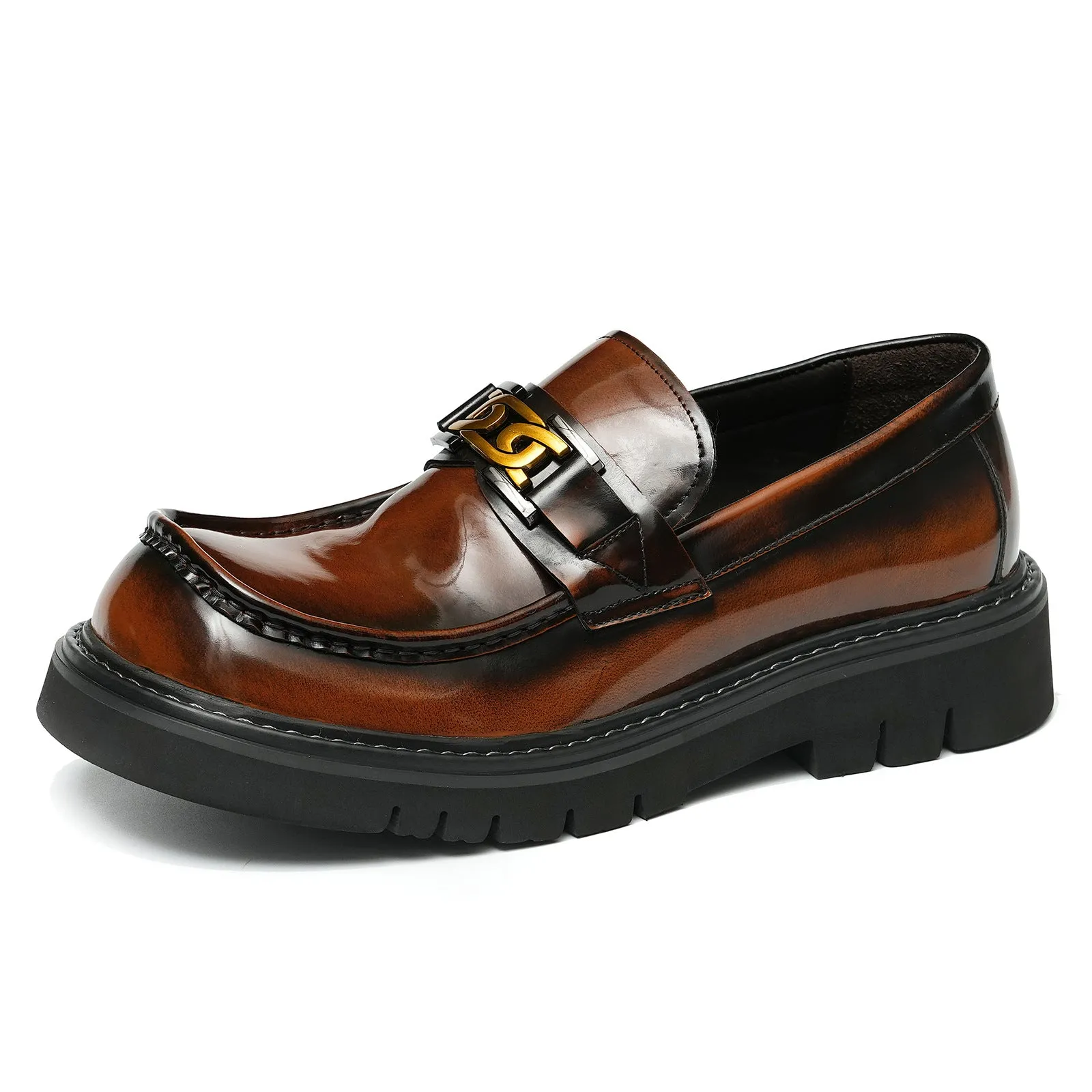 Big Head Leather Shoes Men's Leather Glossy Business Casual Fashion Wide Foot Platform Pedal Dress Shoes96123