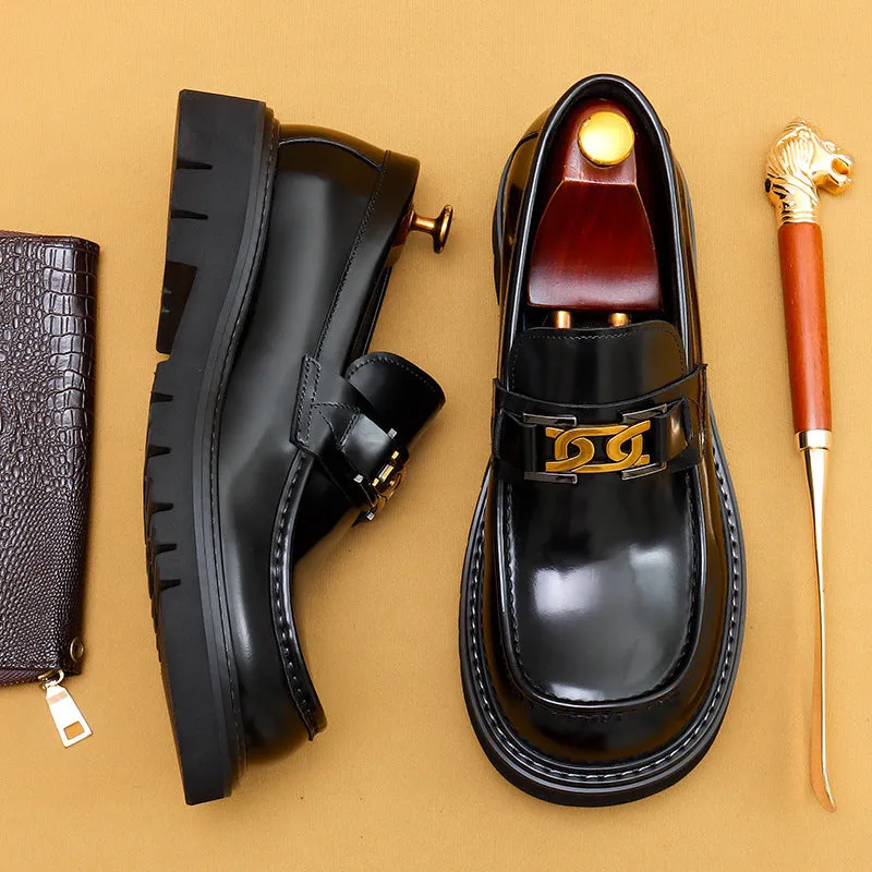 Big Head Leather Shoes Men's Leather Glossy Business Casual Fashion Wide Foot Platform Pedal Dress Shoes96123