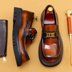Big Head Leather Shoes Men's Leather Glossy Business Casual Fashion Wide Foot Platform Pedal Dress Shoes96123
