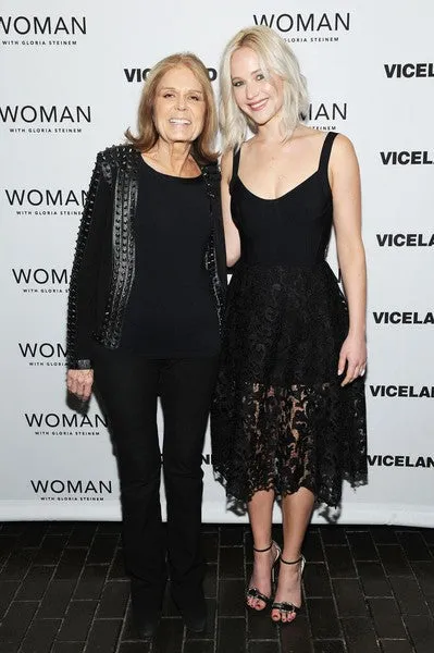 Black Jennifer Lawrence Tea Length Round Neck Dress Prom Celebrity Evening Dress VICELAND New York Premiere