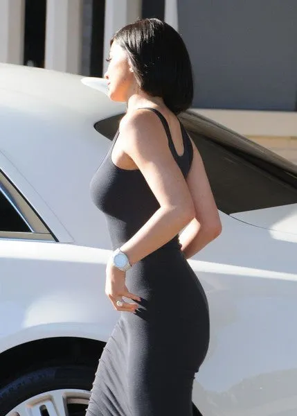Black Kylie Jenner Round Neck Sheath Tight Dress Casual Prom Celebrity Formal Dress For Sale