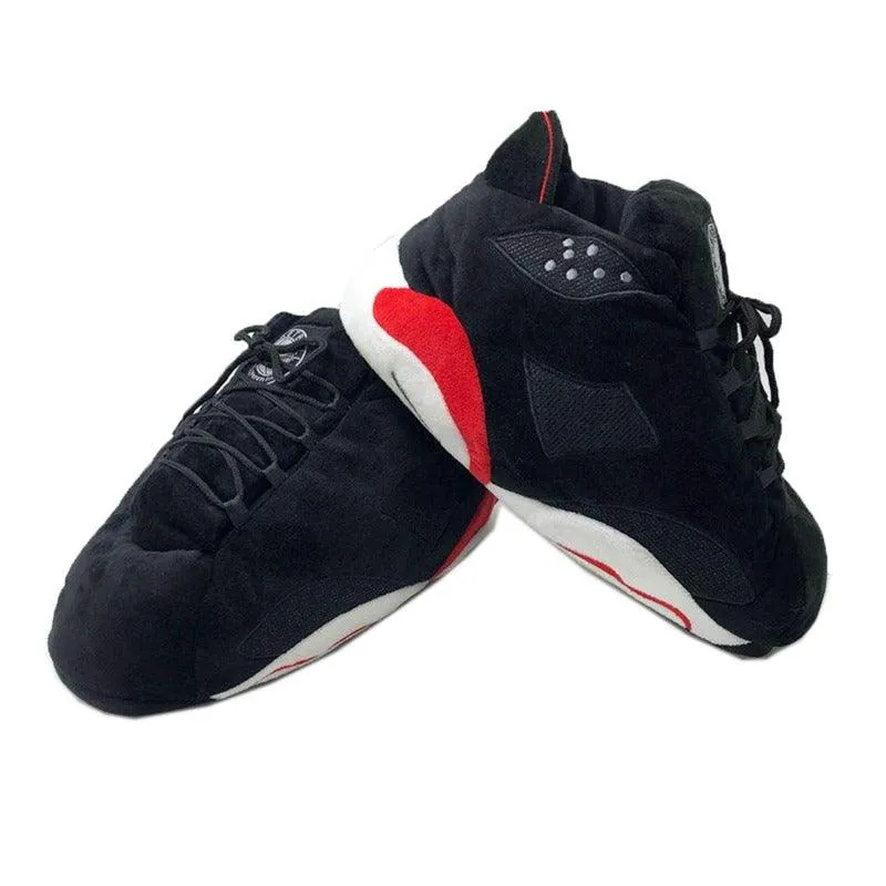 Black Red Indoor Slippers – Cozy, Warm & Non-Slip Comfort
