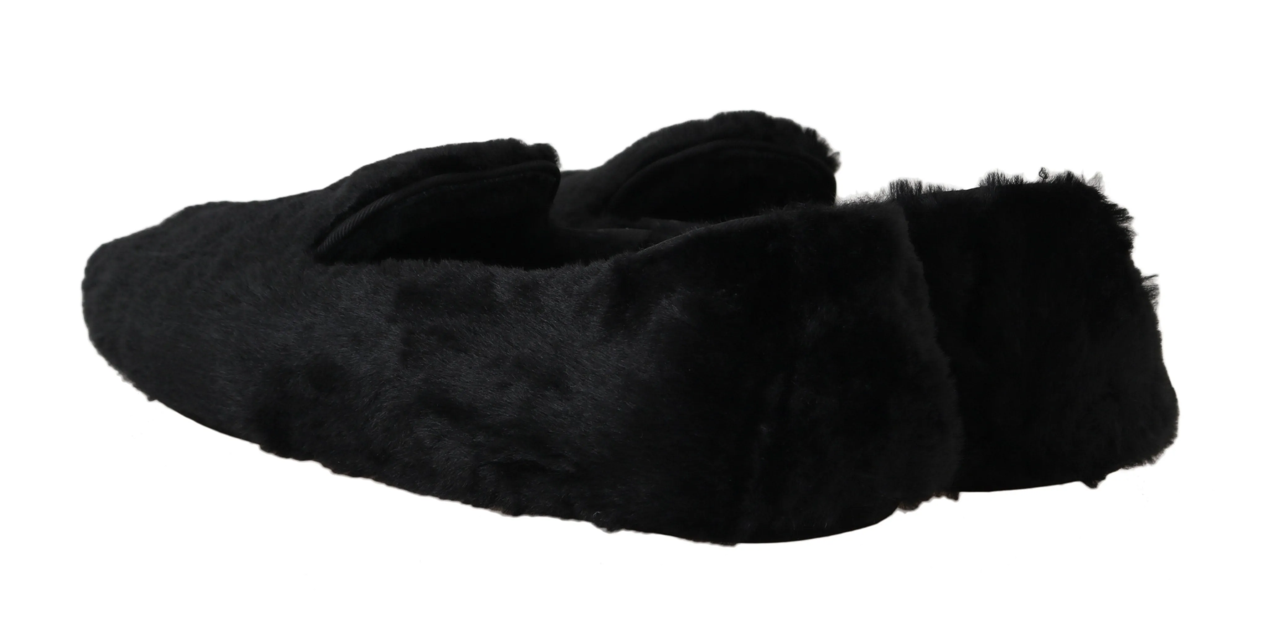 Black Shearling Slippers Loafers