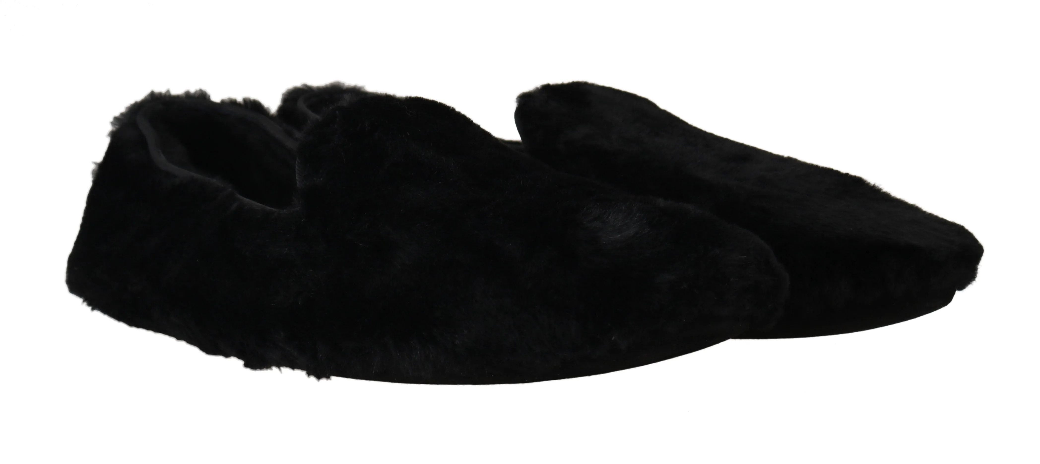 Black Shearling Slippers Loafers