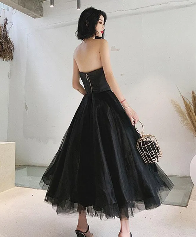 Black Tea Length Scoop Simple Tulle Homecoming Dress, Black Party Dresses Prom Dress