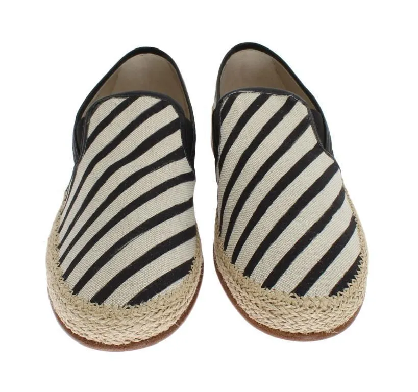 Black White Linen Loafers
