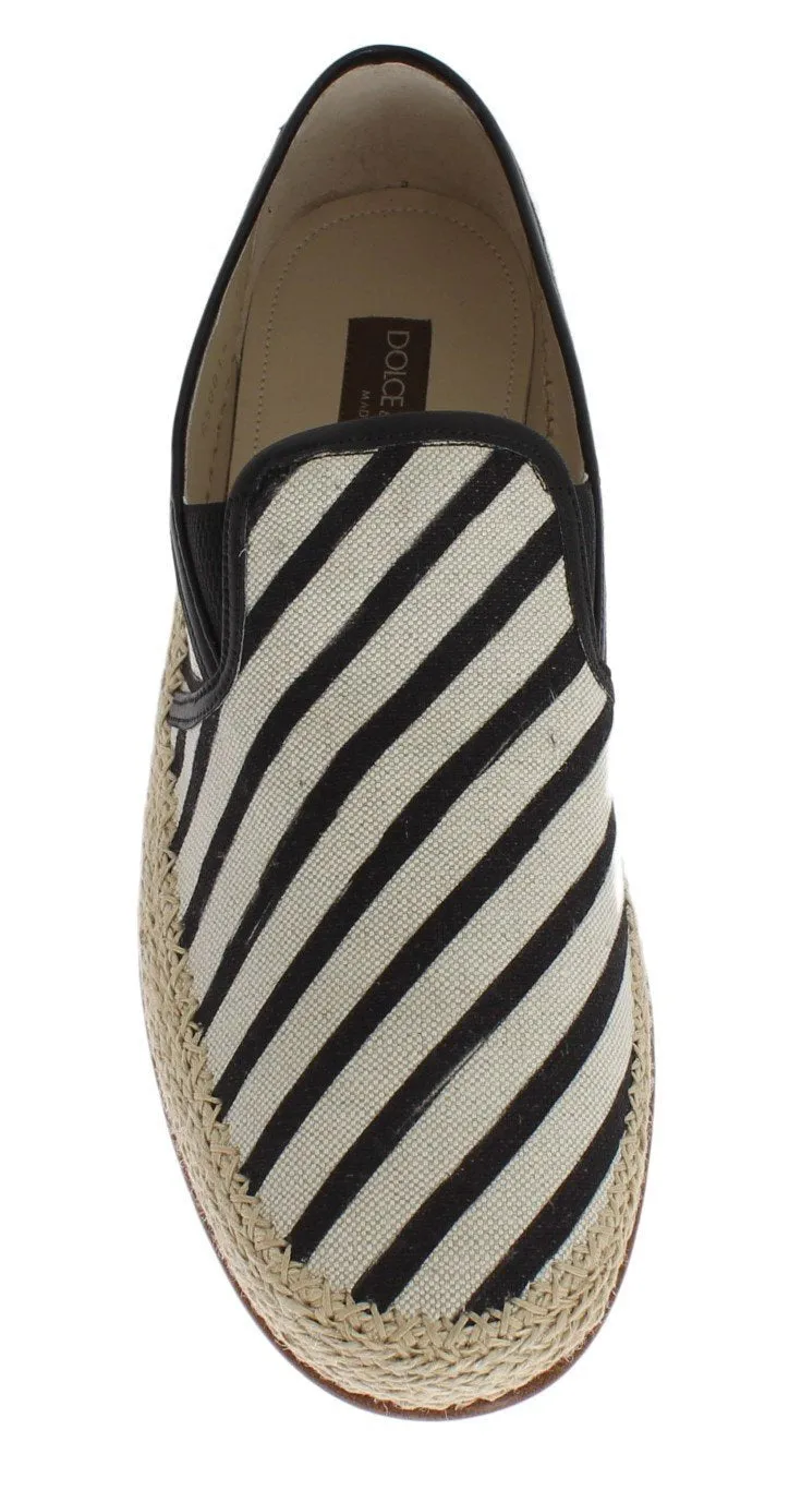 Black White Linen Loafers