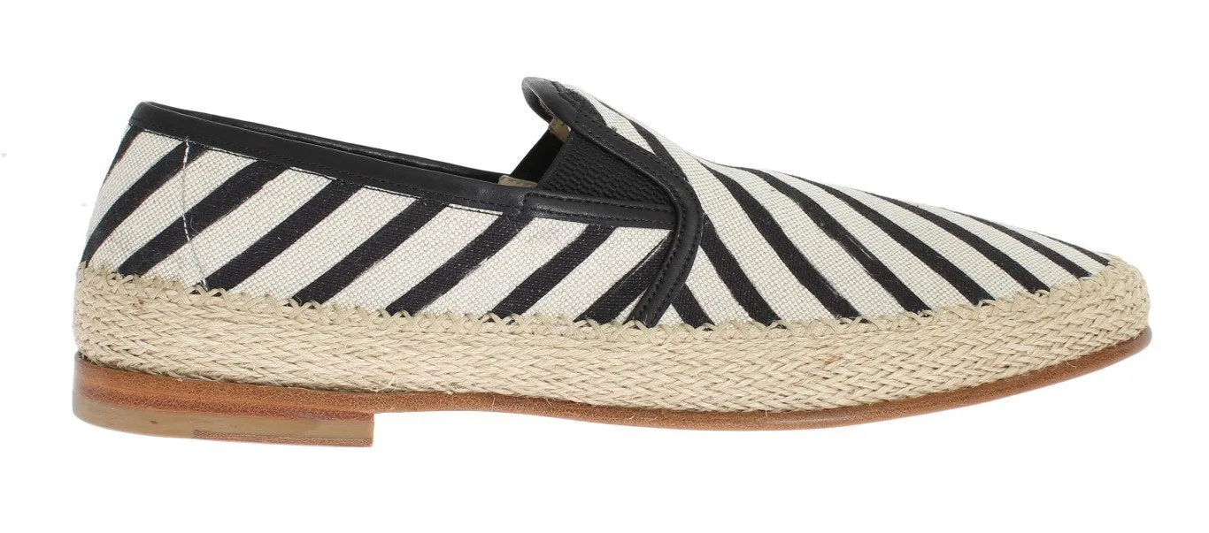 Black White Linen Loafers