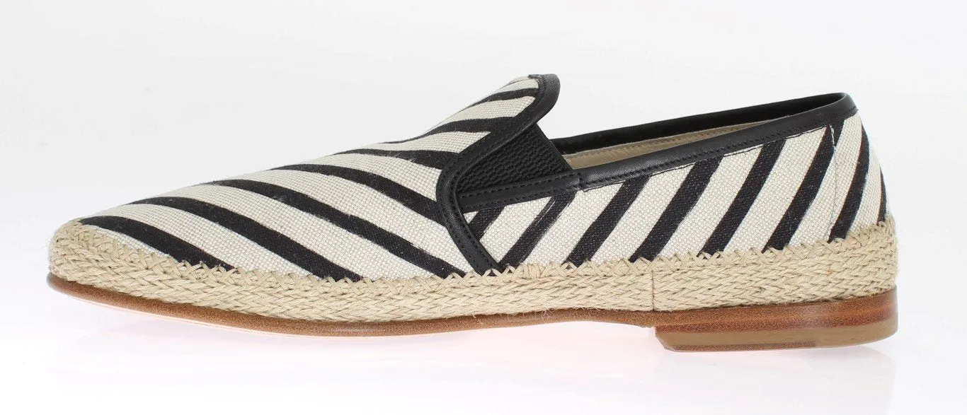 Black White Linen Loafers