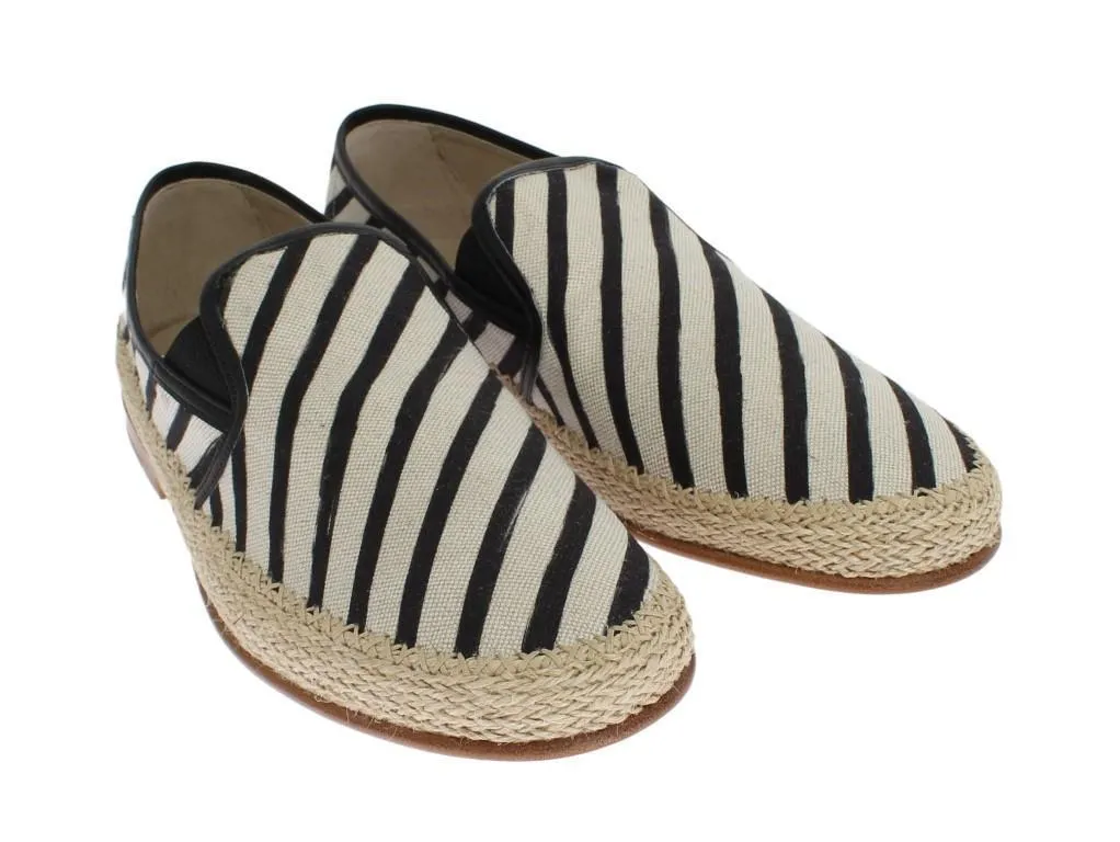 Black White Linen Loafers