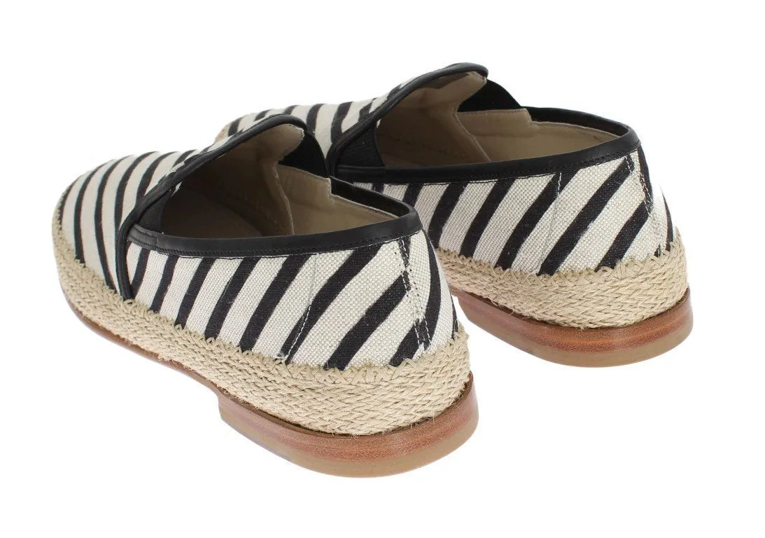 Black White Linen Loafers