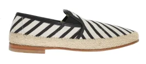 Black White Linen Loafers