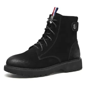 Black/Coffee Frosted Leather Martin Boots