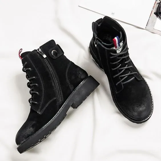 Black/Coffee Frosted Leather Martin Boots