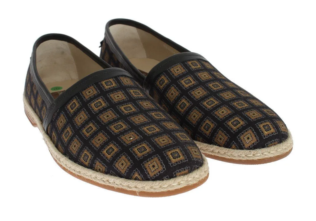 Blue Canvas Yellow Pattern Logo Loafers