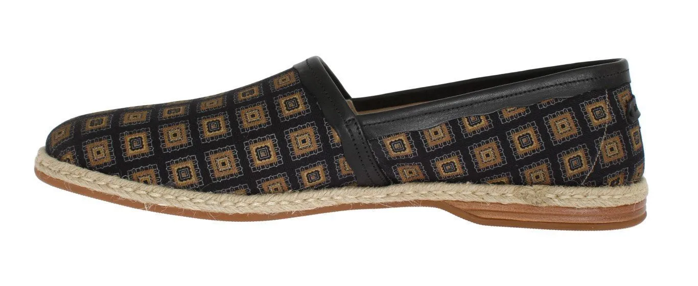 Blue Canvas Yellow Pattern Logo Loafers