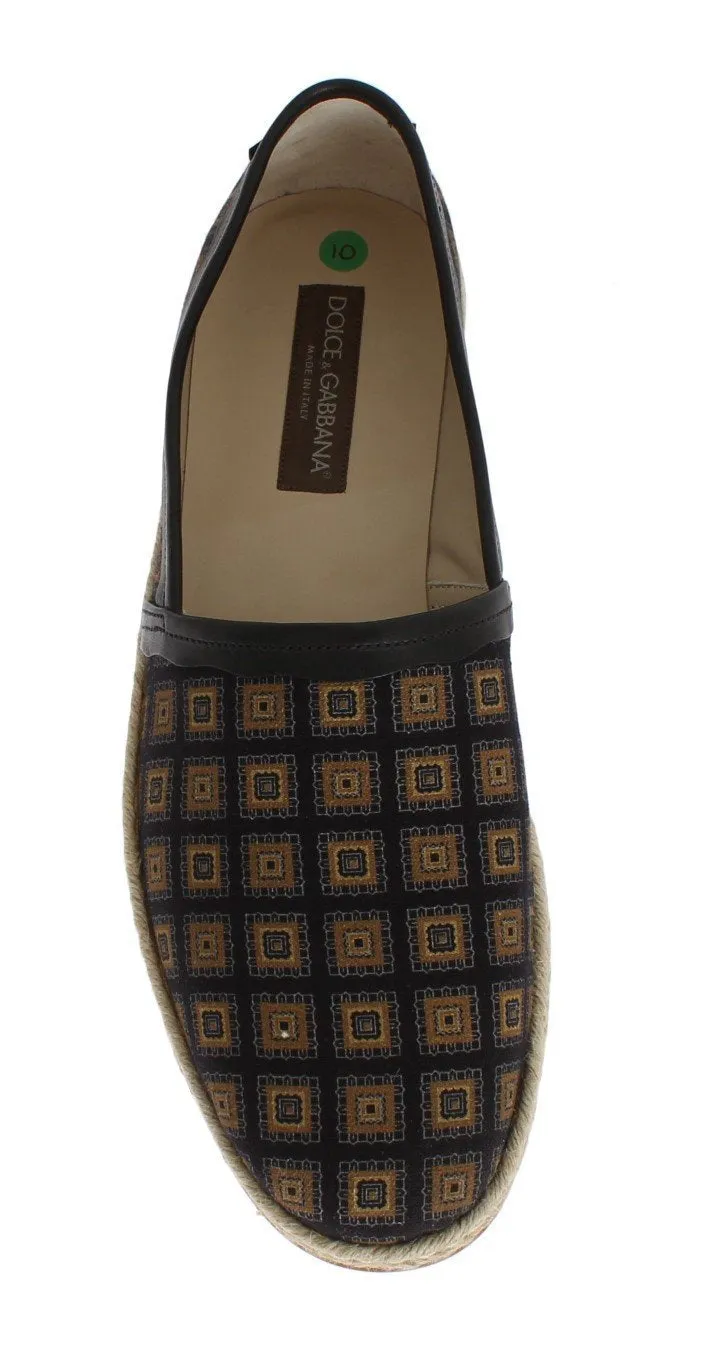 Blue Canvas Yellow Pattern Logo Loafers