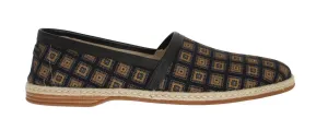 Blue Canvas Yellow Pattern Logo Loafers