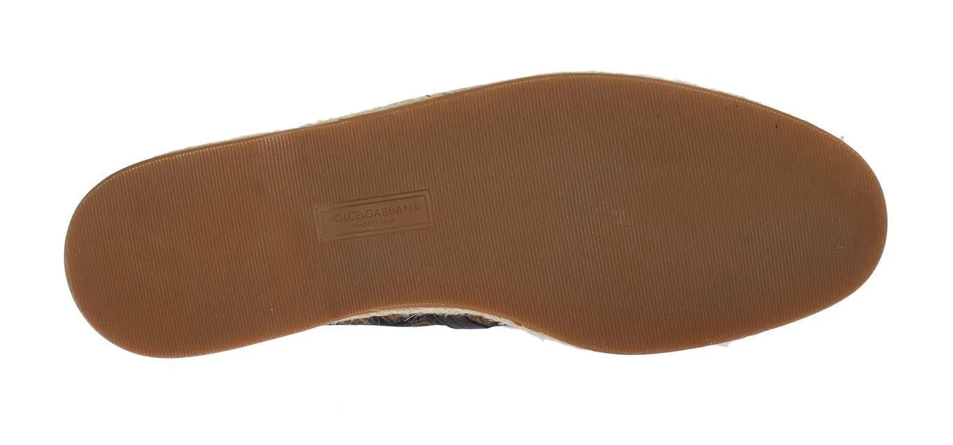 Blue Canvas Yellow Pattern Logo Loafers