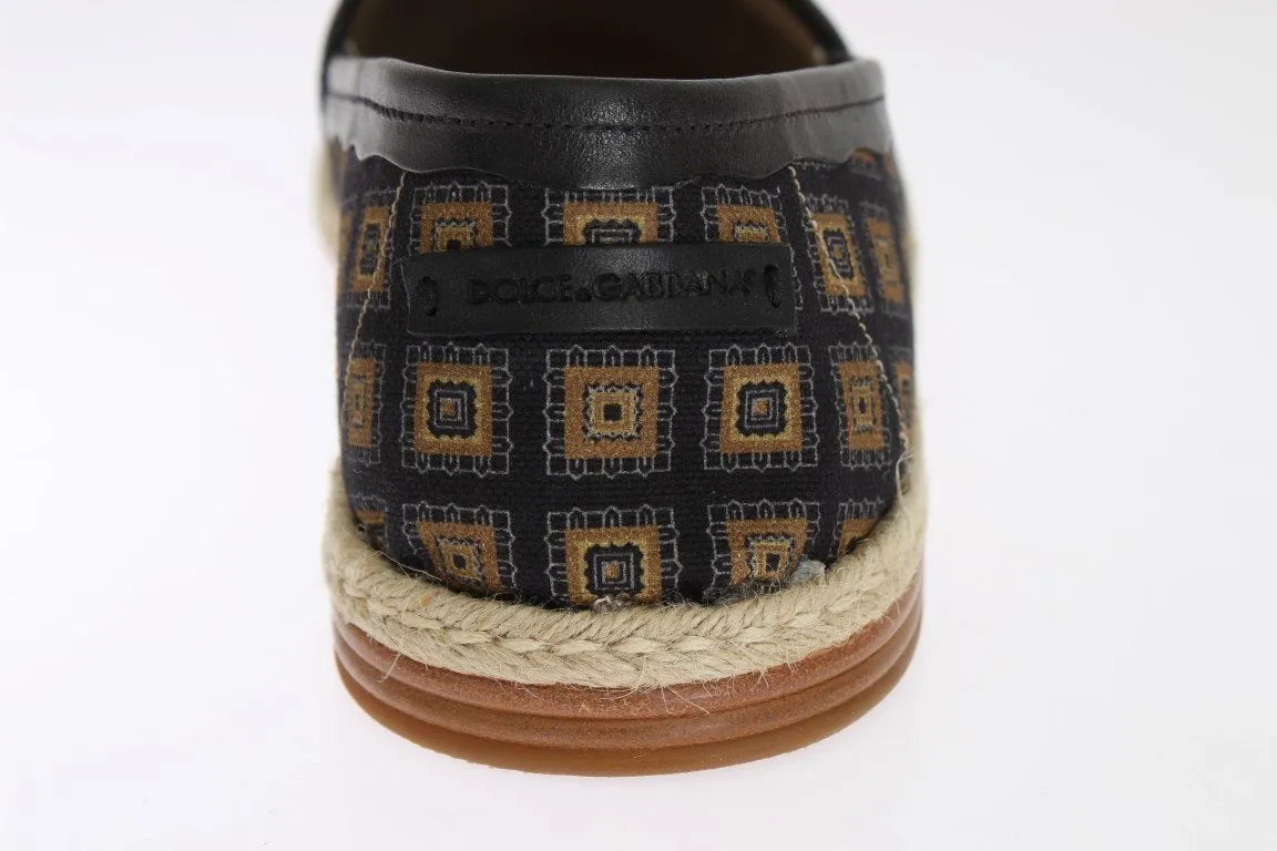 Blue Canvas Yellow Pattern Logo Loafers