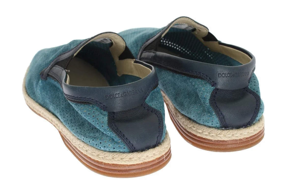 Blue Green Leather Breathable Loafers