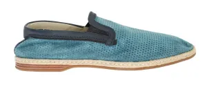 Blue Green Leather Breathable Loafers