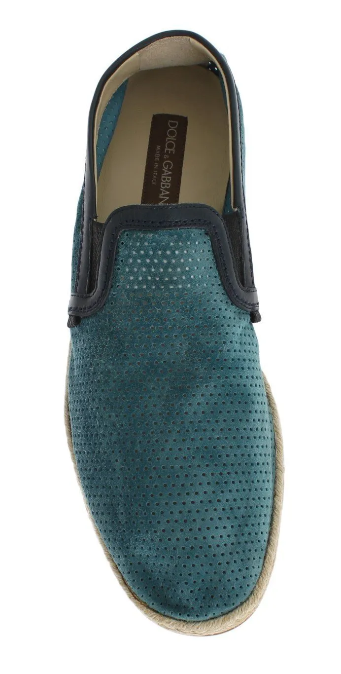 Blue Green Leather Breathable Loafers