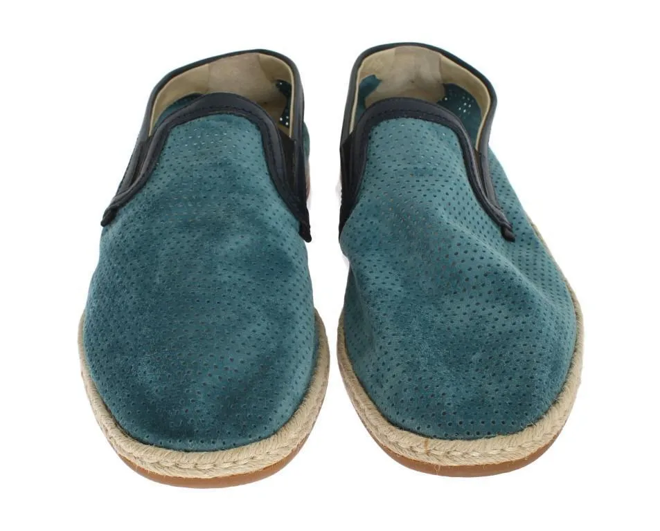 Blue Green Leather Breathable Loafers