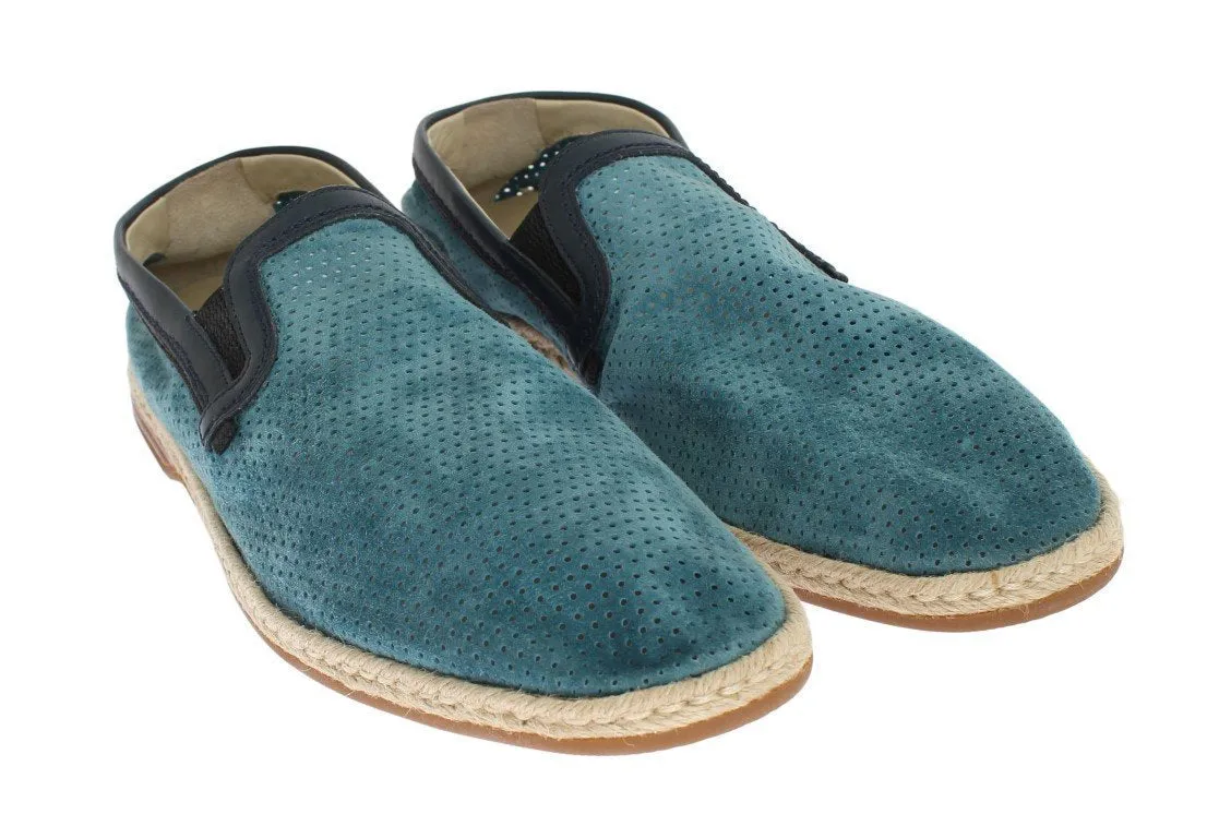 Blue Green Leather Breathable Loafers