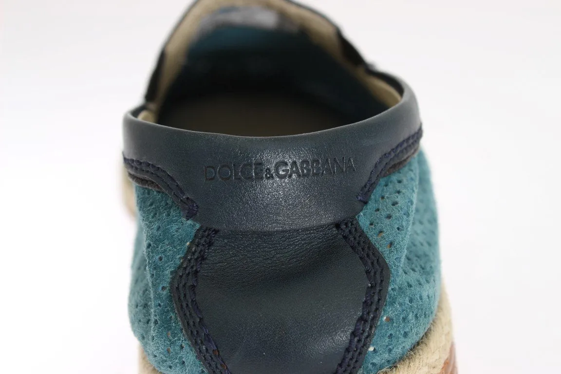 Blue Green Leather Breathable Loafers