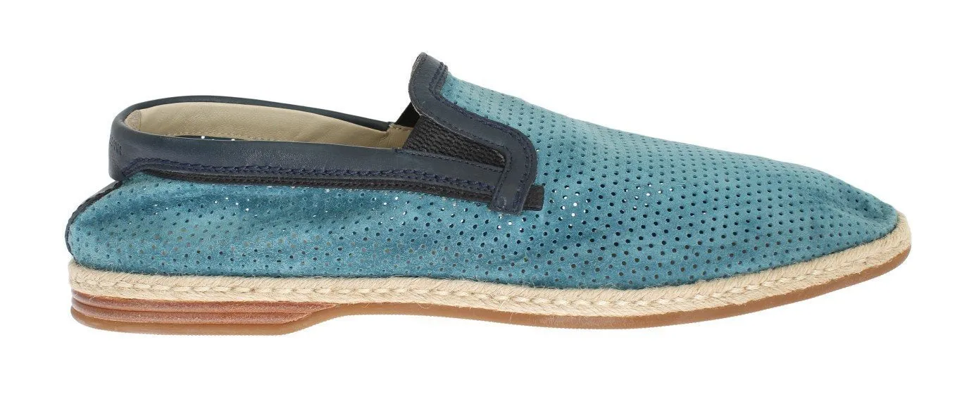 Blue Green Leather Breathable Loafers