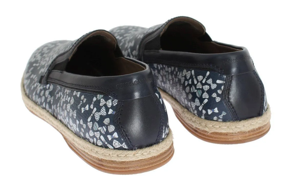 Blue Leather Bowtie Pattern Loafers